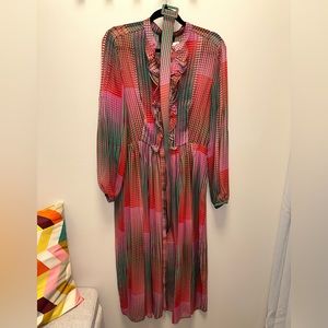 SALONI multicolor long sleeve maxi dress with belt size 10